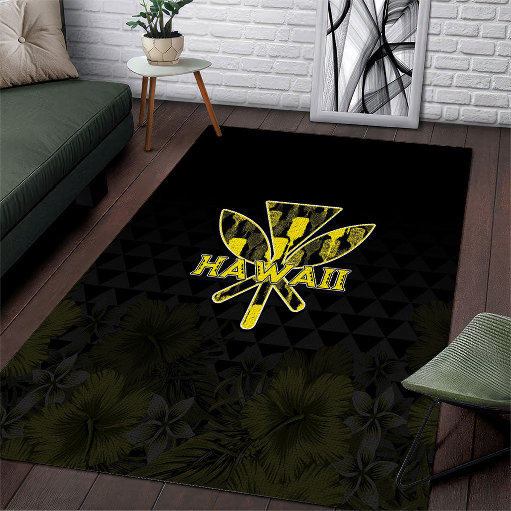 Aloha Hawaii Kahili Area Rug Kanaka Maoli With Kakau Pattern LT05 Black - Polynesian Pride