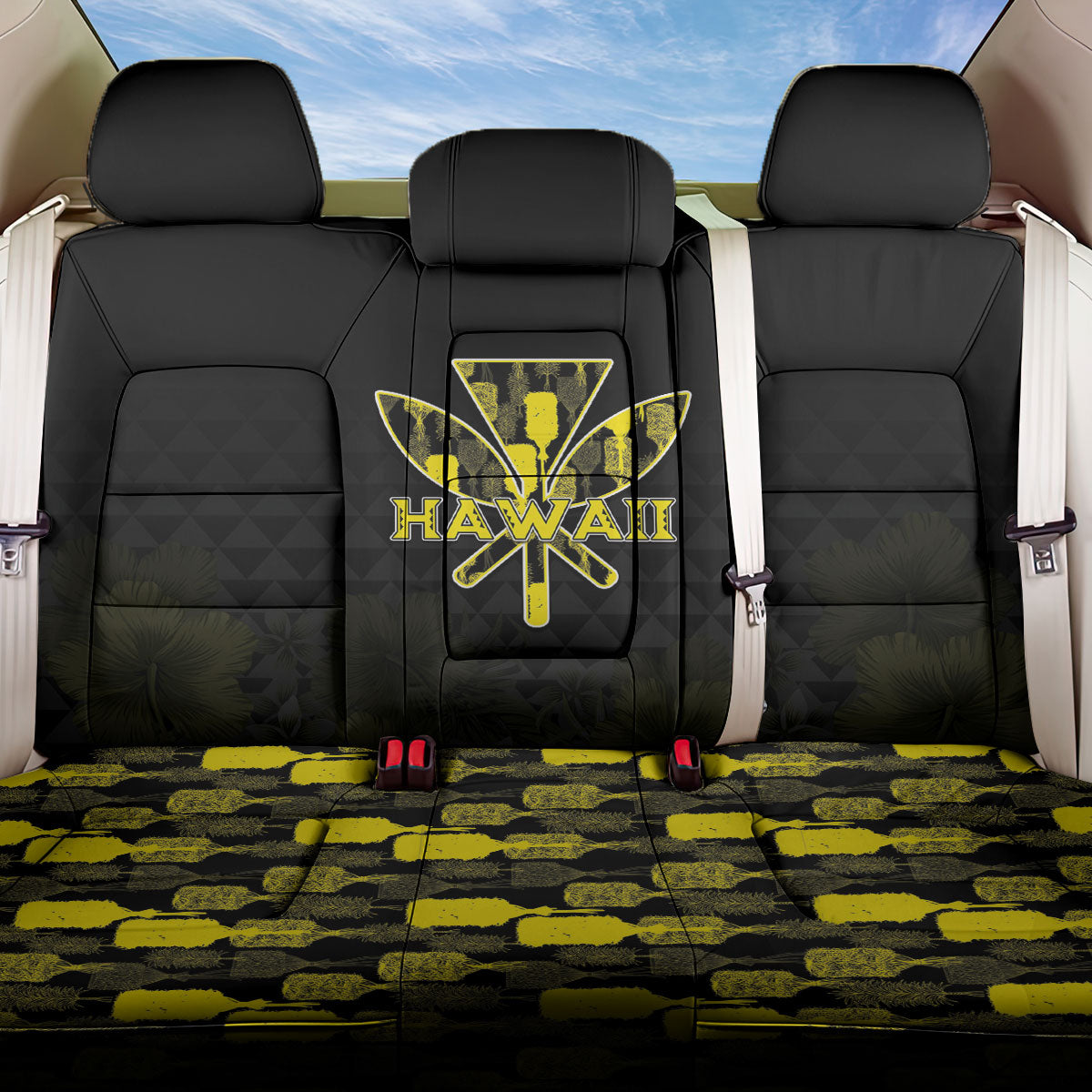 Aloha Hawaii Kahili Back Car Seat Cover Kanaka Maoli With Kakau Pattern LT05 One Size Black - Polynesian Pride