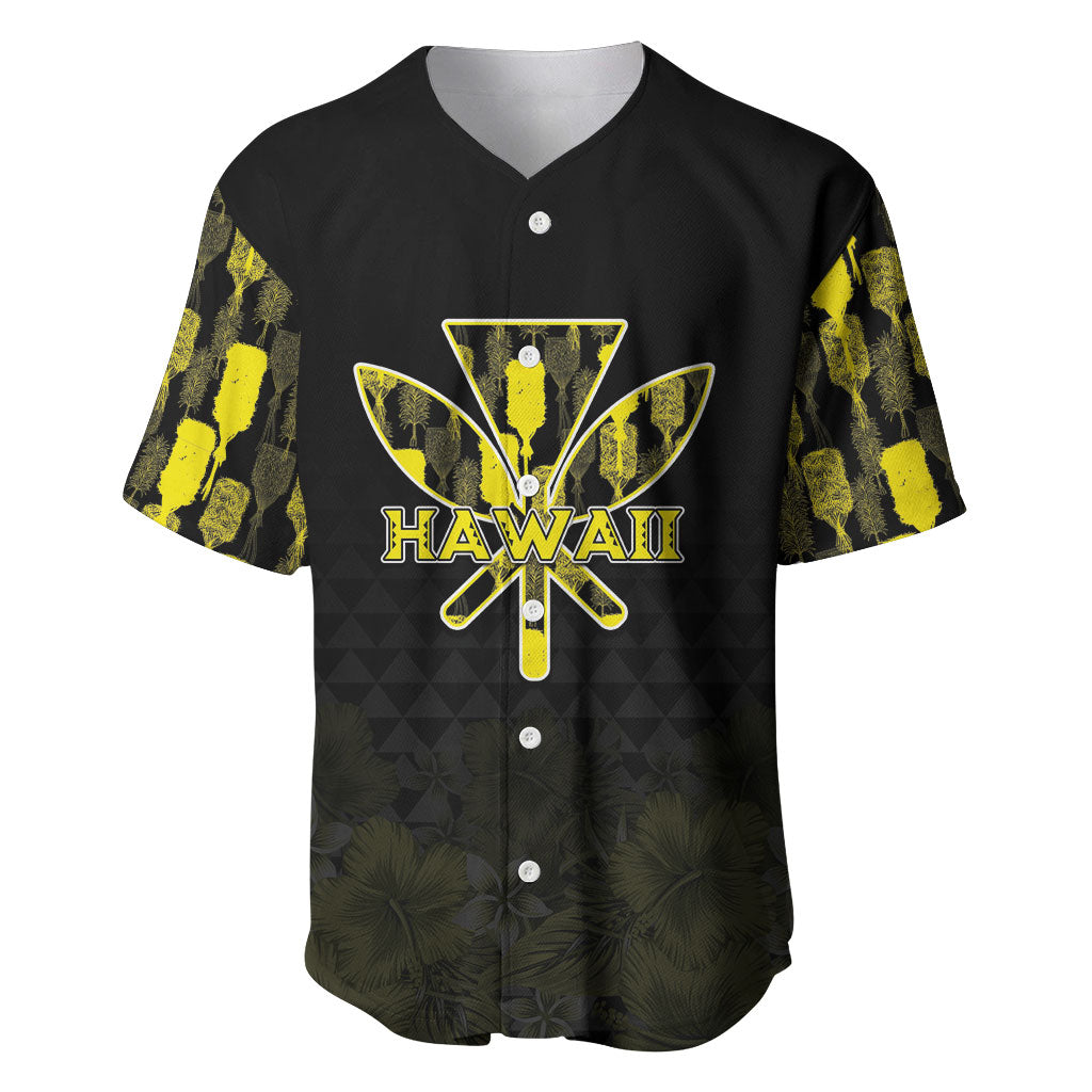 Personalised Aloha Hawaii Kahili Baseball Jersey Kanaka Maoli With Kakau Pattern LT05 Black - Polynesian Pride