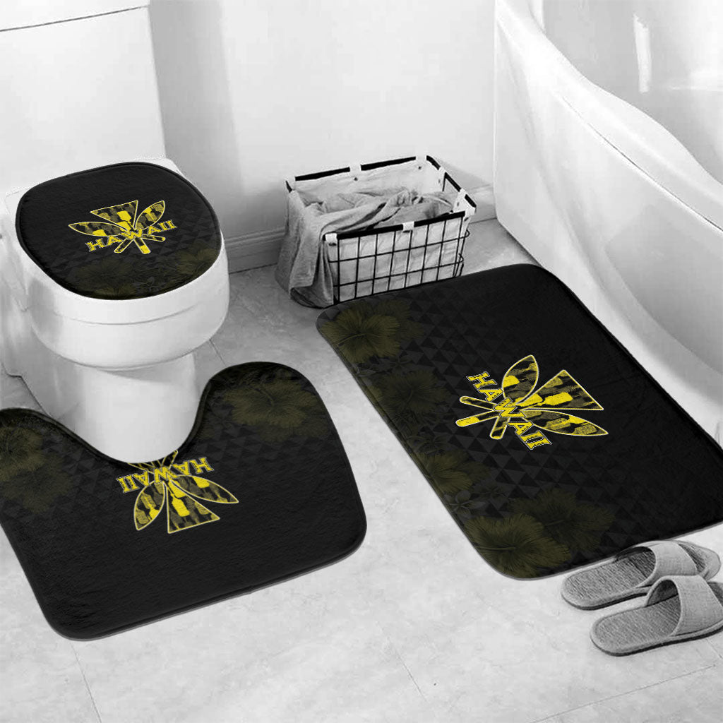 Aloha Hawaii Kahili Bathroom Set Kanaka Maoli With Kakau Pattern LT05 Mat Set Only (3 pcs) One Size Black - Polynesian Pride