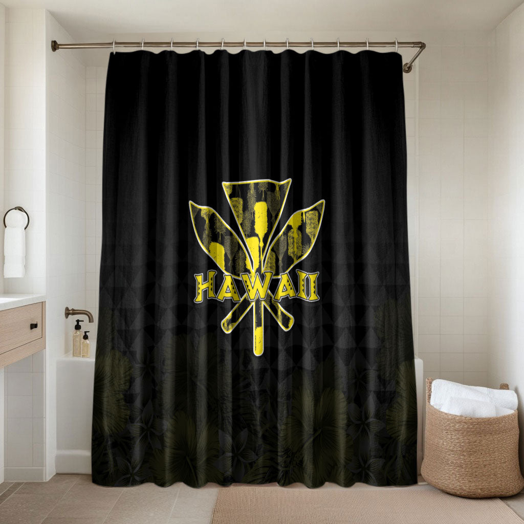 Aloha Hawaii Kahili Bathroom Set Kanaka Maoli With Kakau Pattern LT05 Shower Curtain Only Black - Polynesian Pride