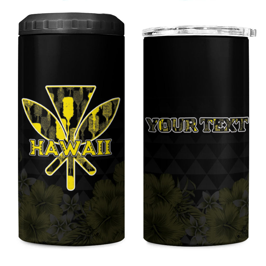 Personalised Aloha Hawaii Kahili 4 in 1 Can Cooler Tumbler Kanaka Maoli With Kakau Pattern LT05 One Size: 16 oz Black - Polynesian Pride