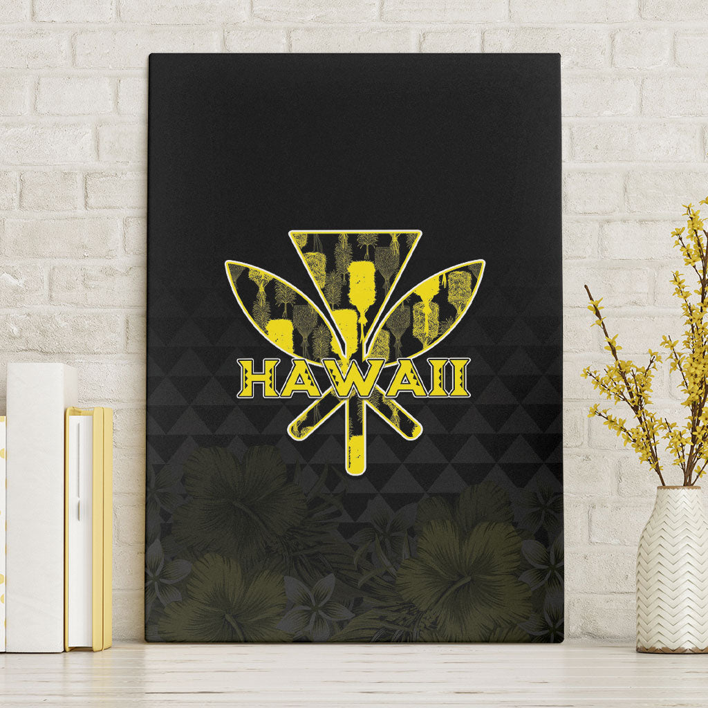 Aloha Hawaii Kahili Canvas Wall Art Kanaka Maoli With Kakau Pattern LT05 Without Frame Black - Polynesian Pride