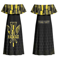 Personalised Aloha Hawaii Kahili Couples Matching Off Shoulder Maxi Dress and Long Sleeve Button Shirt Kanaka Maoli With Kakau Pattern LT05 - Polynesian Pride