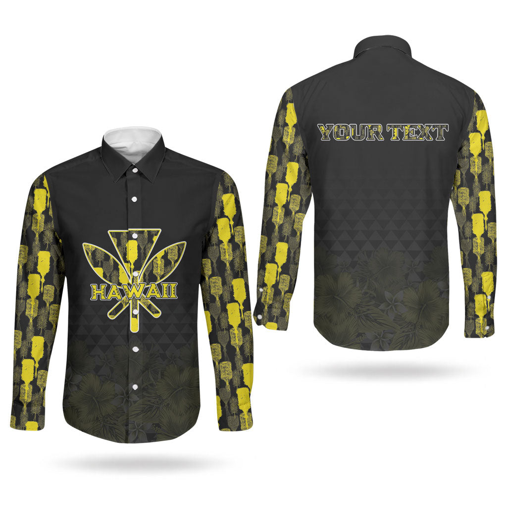 Personalised Aloha Hawaii Kahili Couples Matching Off Shoulder Short Dress and Long Sleeve Button Shirt Kanaka Maoli With Kakau Pattern LT05 - Polynesian Pride