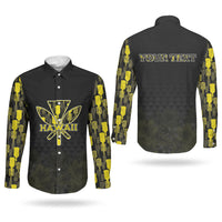 Personalised Aloha Hawaii Kahili Couples Matching Off The Shoulder Long Sleeve Dress and Long Sleeve Button Shirt Kanaka Maoli With Kakau Pattern LT05 - Polynesian Pride