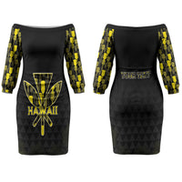 Personalised Aloha Hawaii Kahili Couples Matching Off The Shoulder Long Sleeve Dress and Long Sleeve Button Shirt Kanaka Maoli With Kakau Pattern LT05 - Polynesian Pride
