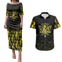 Personalised Aloha Hawaii Kahili Couples Matching Puletasi and Hawaiian Shirt Kanaka Maoli With Kakau Pattern LT05 Black - Polynesian Pride