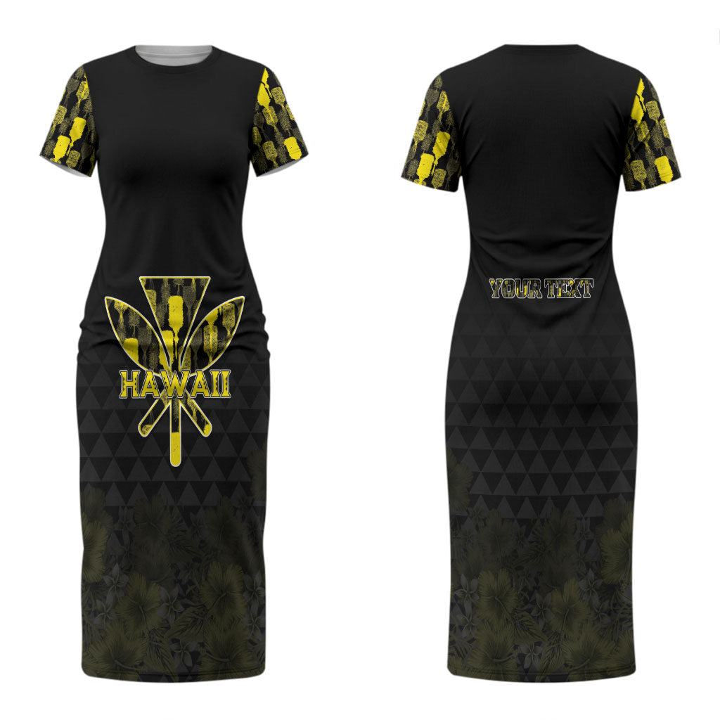 Personalised Aloha Hawaii Kahili Couples Matching Short Sleeve Bodycon Dress and Long Sleeve Button Shirt Kanaka Maoli With Kakau Pattern LT05 - Polynesian Pride