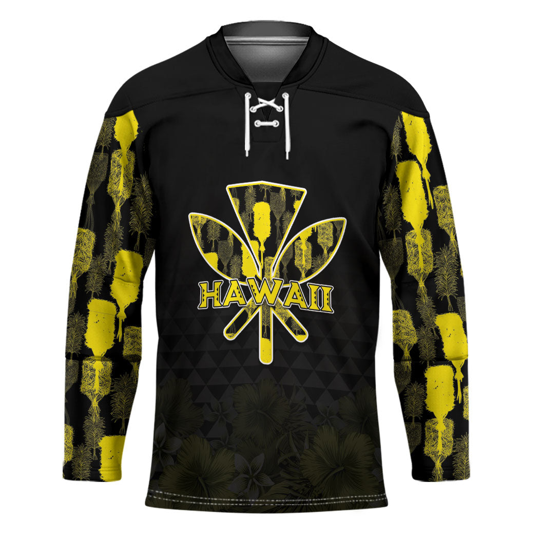Personalised Aloha Hawaii Kahili Hockey Jersey Kanaka Maoli With Kakau Pattern LT05 Unisex Black - Polynesian Pride