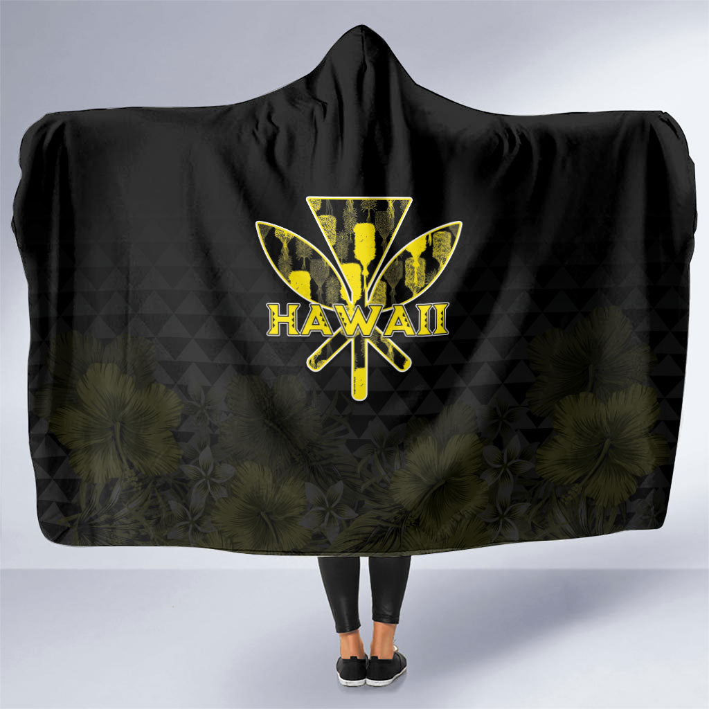 Aloha Hawaii Kahili Hooded Blanket Kanaka Maoli With Kakau Pattern LT05 One Size Black - Polynesian Pride