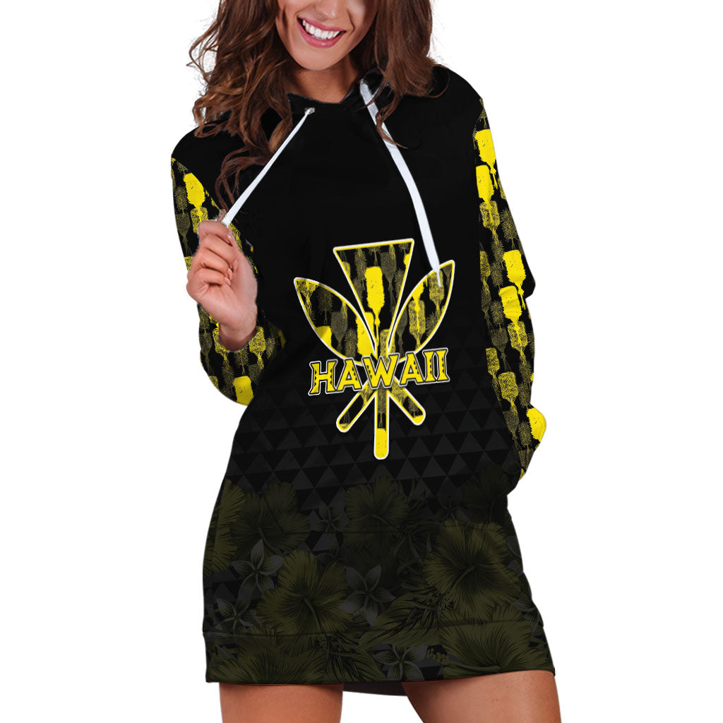Personalised Aloha Hawaii Kahili Hoodie Dress Kanaka Maoli With Kakau Pattern LT05 Black - Polynesian Pride
