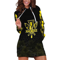 Personalised Aloha Hawaii Kahili Hoodie Dress Kanaka Maoli With Kakau Pattern LT05 Black - Polynesian Pride
