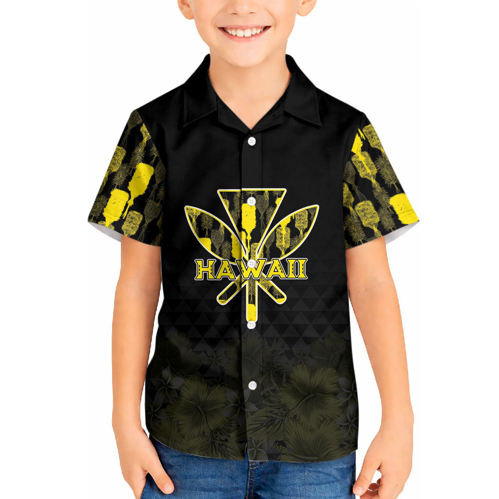 Personalised Aloha Hawaii Kahili Kid Hawaiian Shirt Kanaka Maoli With Kakau Pattern LT05 Kid Black - Polynesian Pride