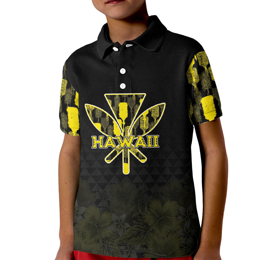 Personalised Aloha Hawaii Kahili Kid Polo Shirt Kanaka Maoli With Kakau Pattern LT05 Kid Black - Polynesian Pride