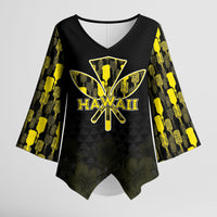 Personalised Aloha Hawaii Kahili Kimono Sleeve Blouse Kanaka Maoli With Kakau Pattern LT05 Female Black - Polynesian Pride