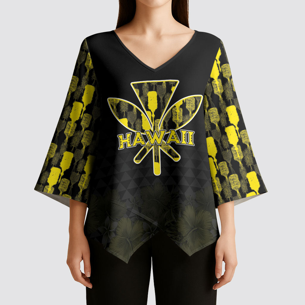 Personalised Aloha Hawaii Kahili Kimono Sleeve Blouse Kanaka Maoli With Kakau Pattern LT05 - Polynesian Pride