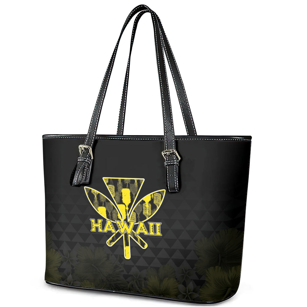 Aloha Hawaii Kahili Leather Tote Bag Kanaka Maoli With Kakau Pattern LT05 - Polynesian Pride