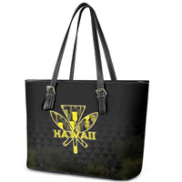 Aloha Hawaii Kahili Leather Tote Bag Kanaka Maoli With Kakau Pattern LT05 - Polynesian Pride