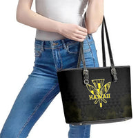 Aloha Hawaii Kahili Leather Tote Bag Kanaka Maoli With Kakau Pattern LT05 - Polynesian Pride