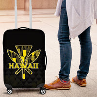 Aloha Hawaii Kahili Luggage Cover Kanaka Maoli With Kakau Pattern LT05 Black - Polynesian Pride