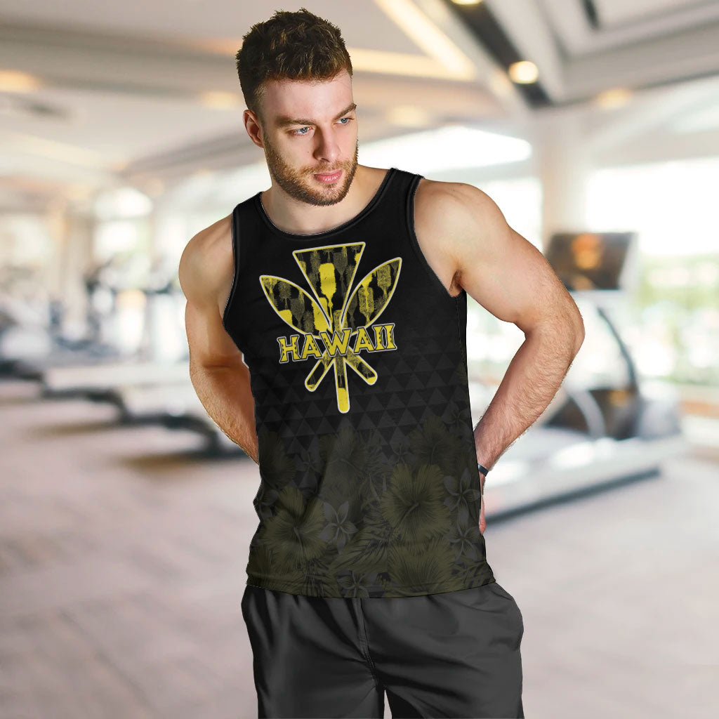 Personalised Aloha Hawaii Kahili Men Tank Top Kanaka Maoli With Kakau Pattern LT05 Black - Polynesian Pride