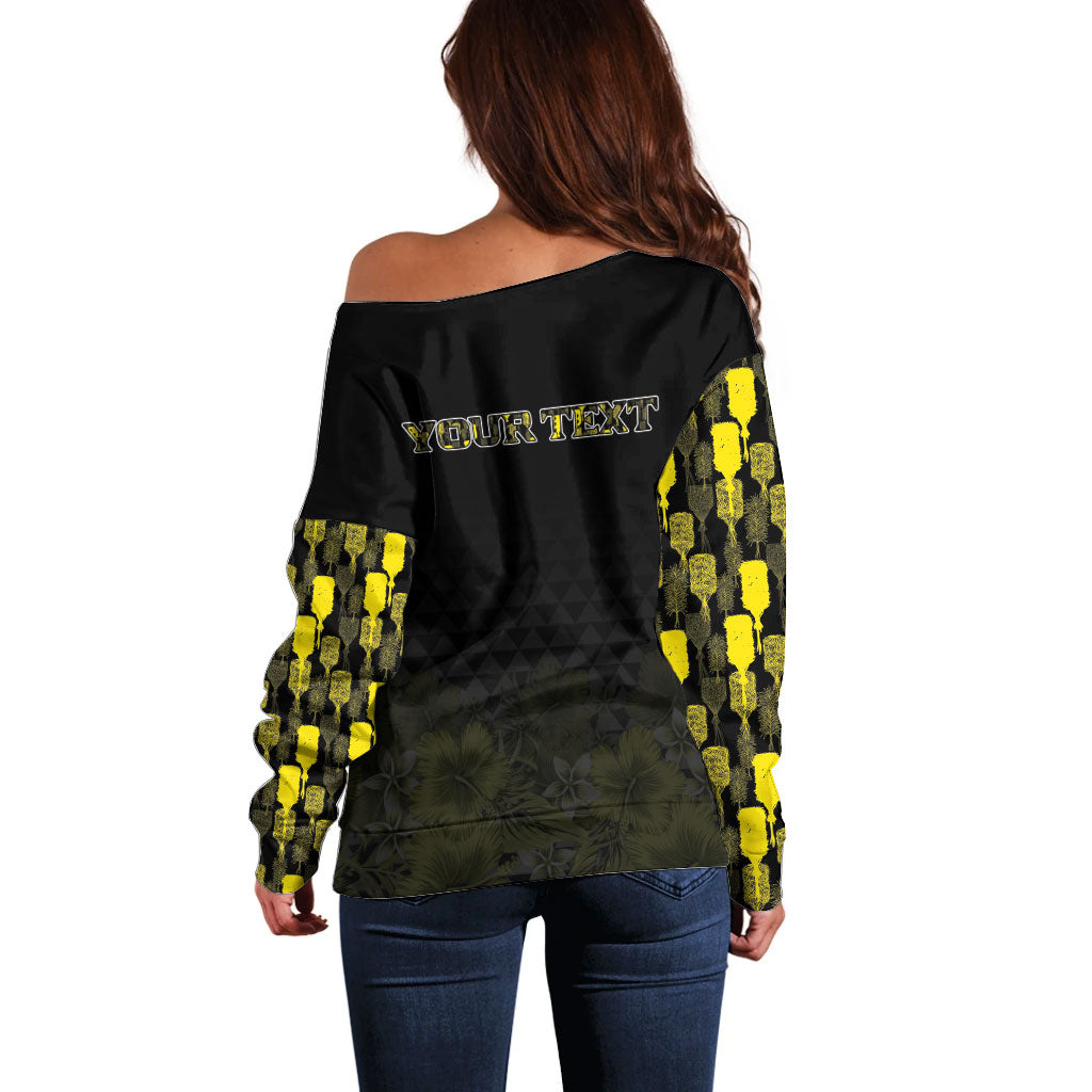 Personalised Aloha Hawaii Kahili Off Shoulder Sweater Kanaka Maoli With Kakau Pattern LT05 - Polynesian Pride