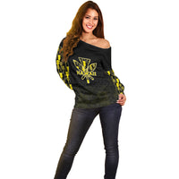 Personalised Aloha Hawaii Kahili Off Shoulder Sweater Kanaka Maoli With Kakau Pattern LT05 - Polynesian Pride