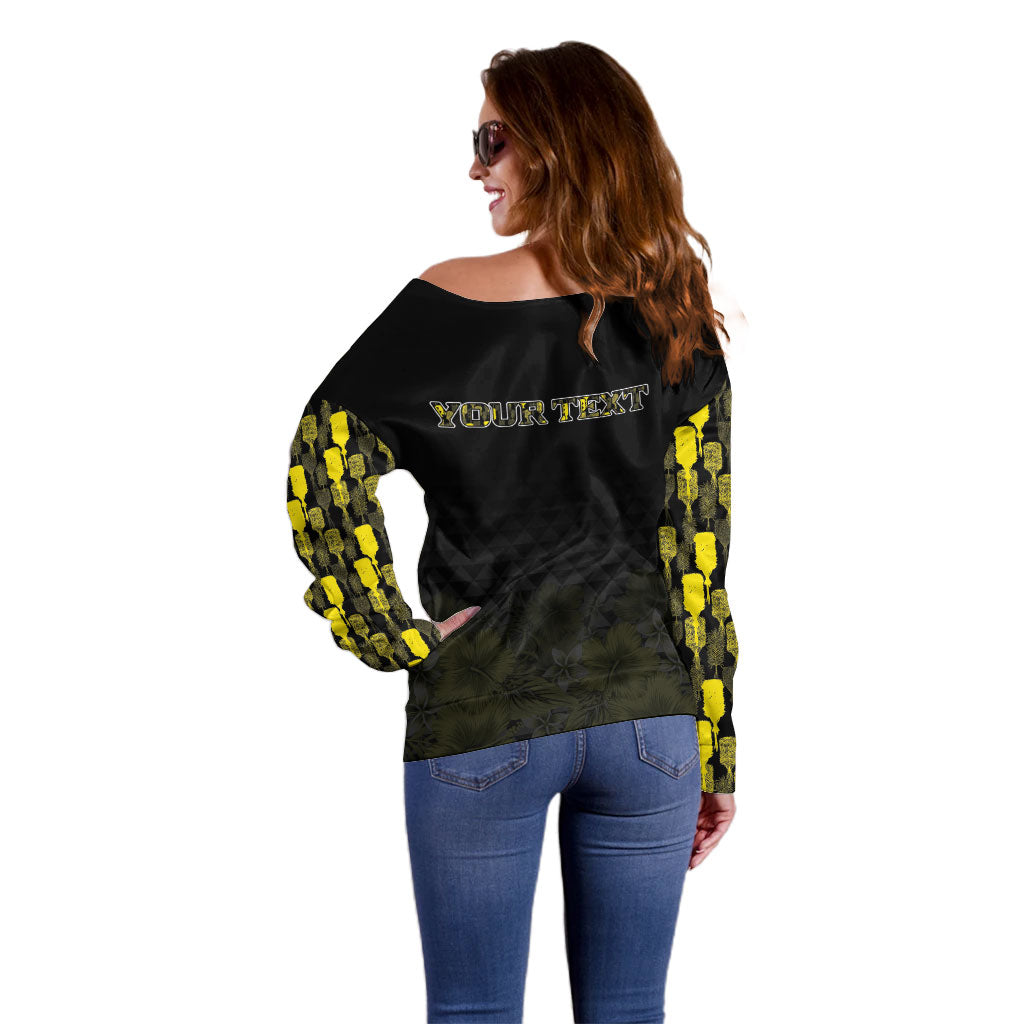 Personalised Aloha Hawaii Kahili Off Shoulder Sweater Kanaka Maoli With Kakau Pattern LT05 - Polynesian Pride