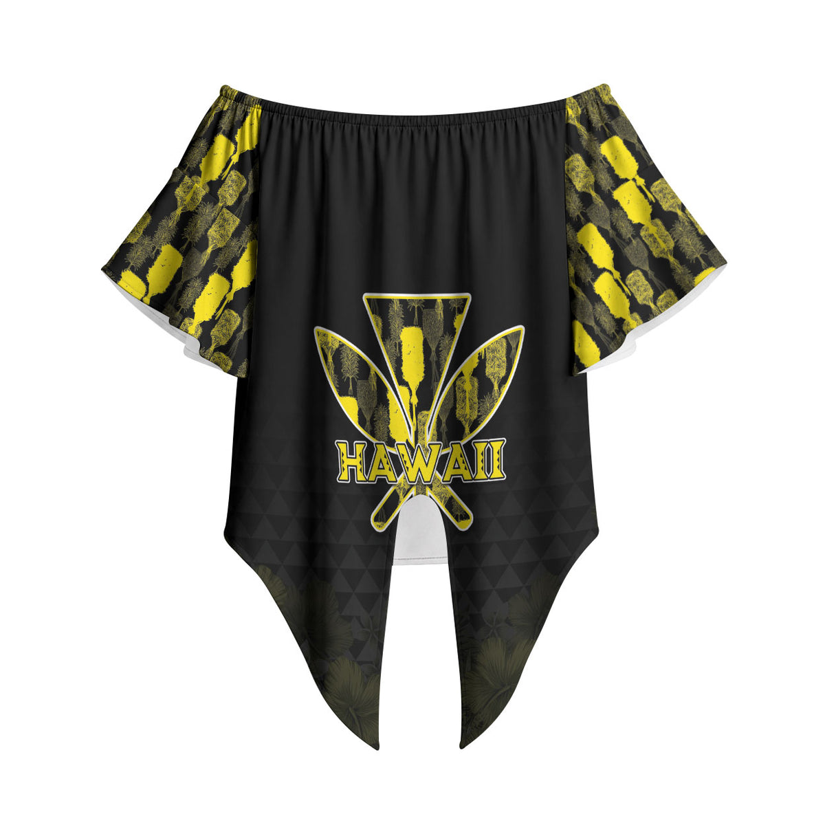 Personalised Aloha Hawaii Kahili Off Shoulder Wrap Waist Top Kanaka Maoli With Kakau Pattern LT05 Black - Polynesian Pride