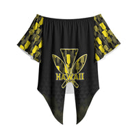 Personalised Aloha Hawaii Kahili Off Shoulder Wrap Waist Top Kanaka Maoli With Kakau Pattern LT05 Black - Polynesian Pride