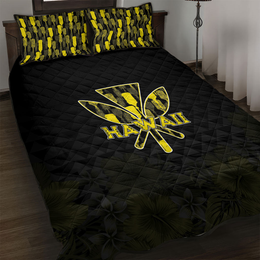 Aloha Hawaii Kahili Quilt Bed Set Kanaka Maoli With Kakau Pattern LT05 Black - Polynesian Pride
