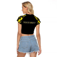 Personalised Aloha Hawaii Kahili Raglan Cropped T Shirt Kanaka Maoli With Kakau Pattern LT05 - Polynesian Pride