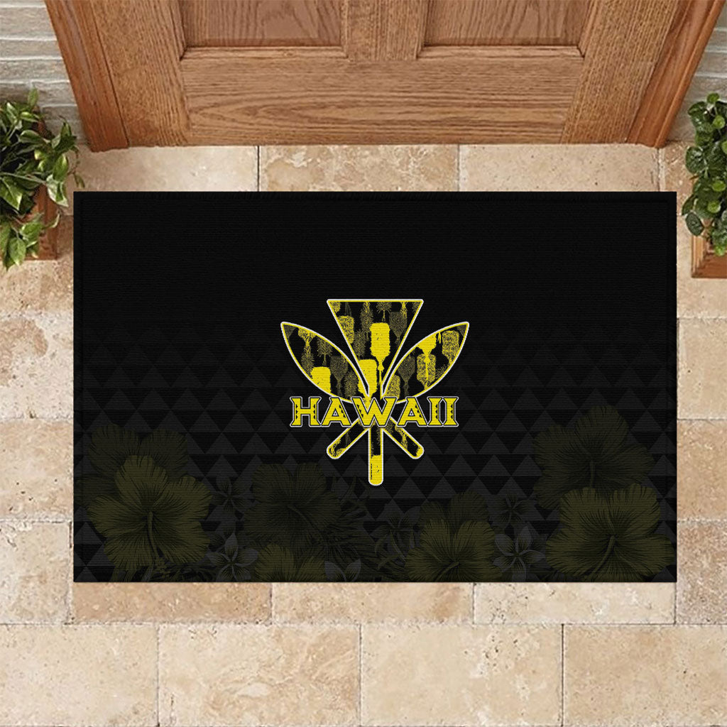Aloha Hawaii Kahili Rubber Doormat Kanaka Maoli With Kakau Pattern LT05 Black - Polynesian Pride