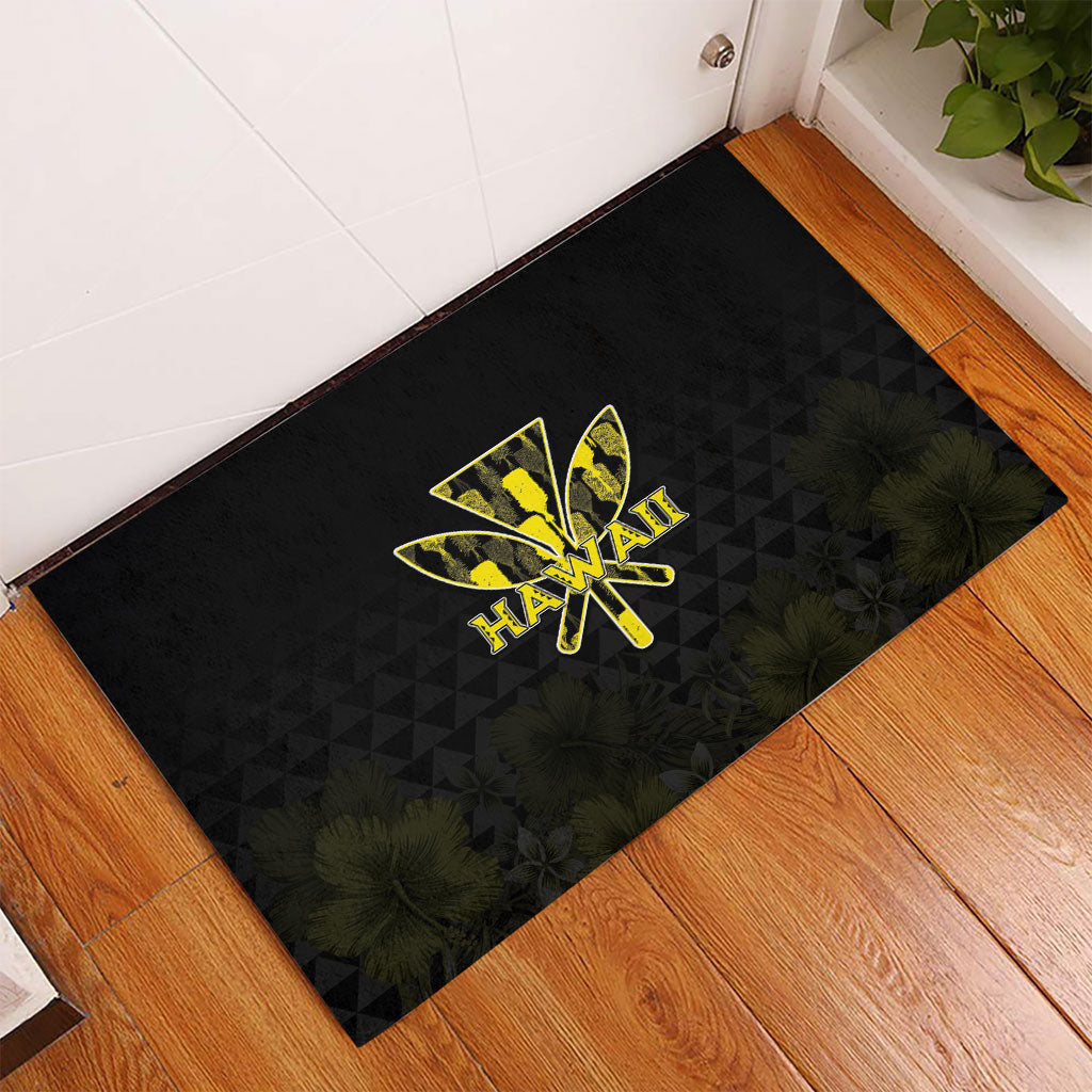 Aloha Hawaii Kahili Rubber Doormat Kanaka Maoli With Kakau Pattern LT05 - Polynesian Pride