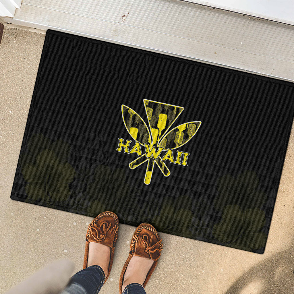 Aloha Hawaii Kahili Rubber Doormat Kanaka Maoli With Kakau Pattern LT05 - Polynesian Pride