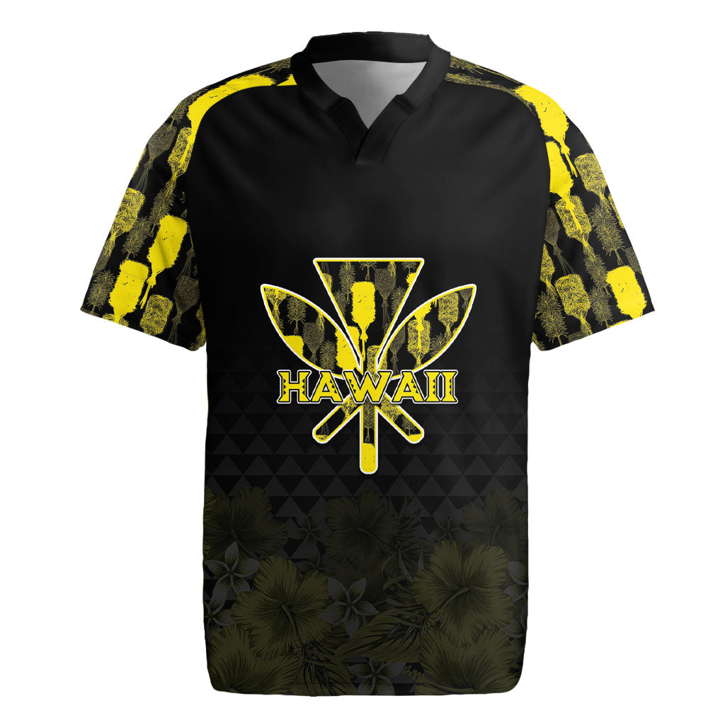 Personalised Aloha Hawaii Kahili Rugby Jersey Kanaka Maoli With Kakau Pattern LT05 Black - Polynesian Pride