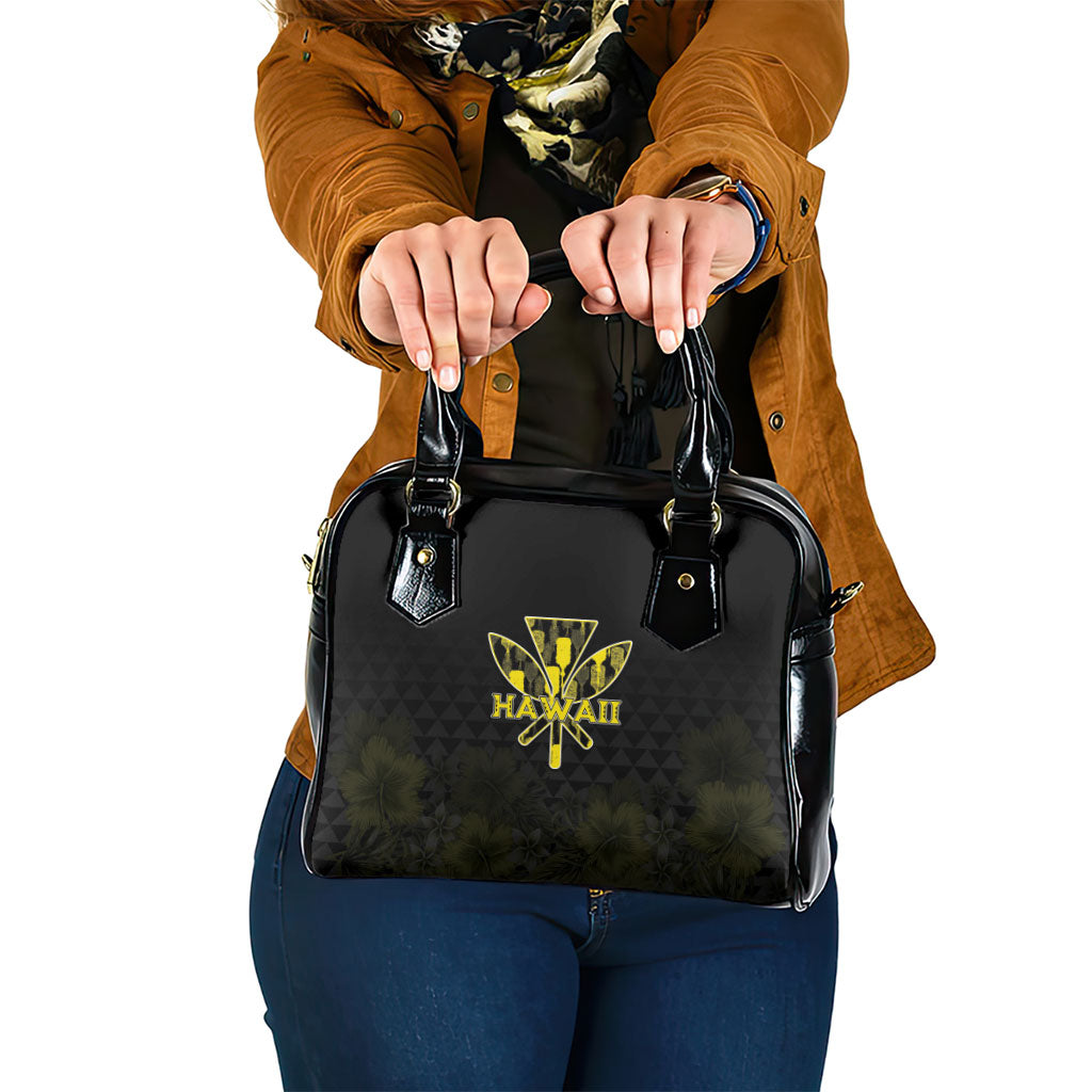 Aloha Hawaii Kahili Shoulder Handbag Kanaka Maoli With Kakau Pattern LT05 One Size Black - Polynesian Pride