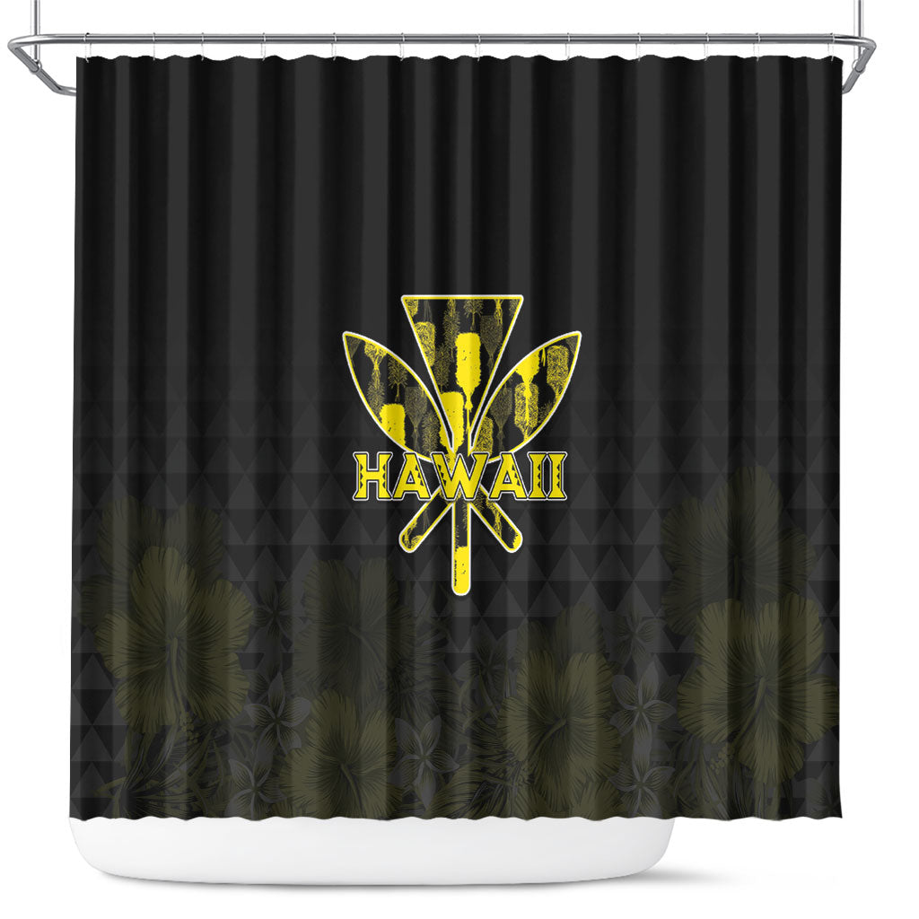 Aloha Hawaii Kahili Shower Curtain Kanaka Maoli With Kakau Pattern LT05 Black - Polynesian Pride