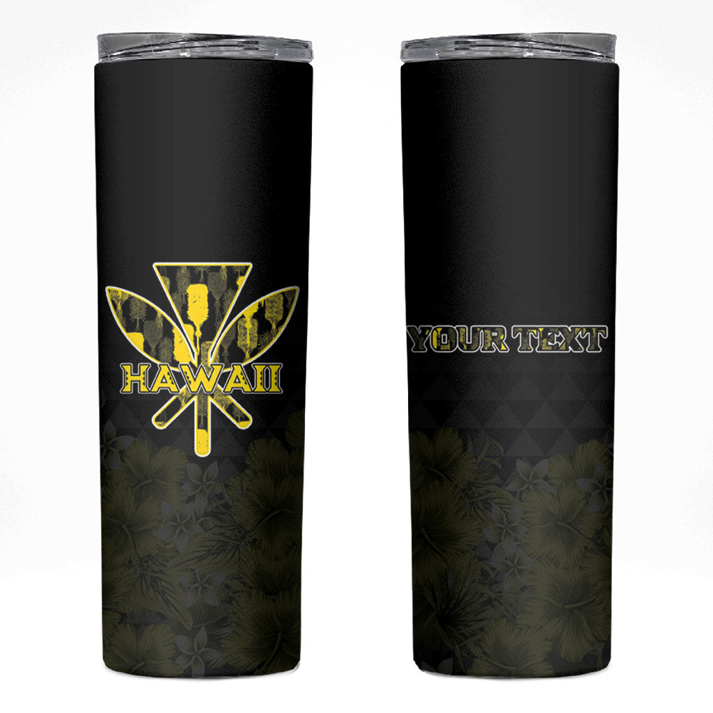 Personalised Aloha Hawaii Kahili Skinny Tumbler Kanaka Maoli With Kakau Pattern LT05 Black - Polynesian Pride