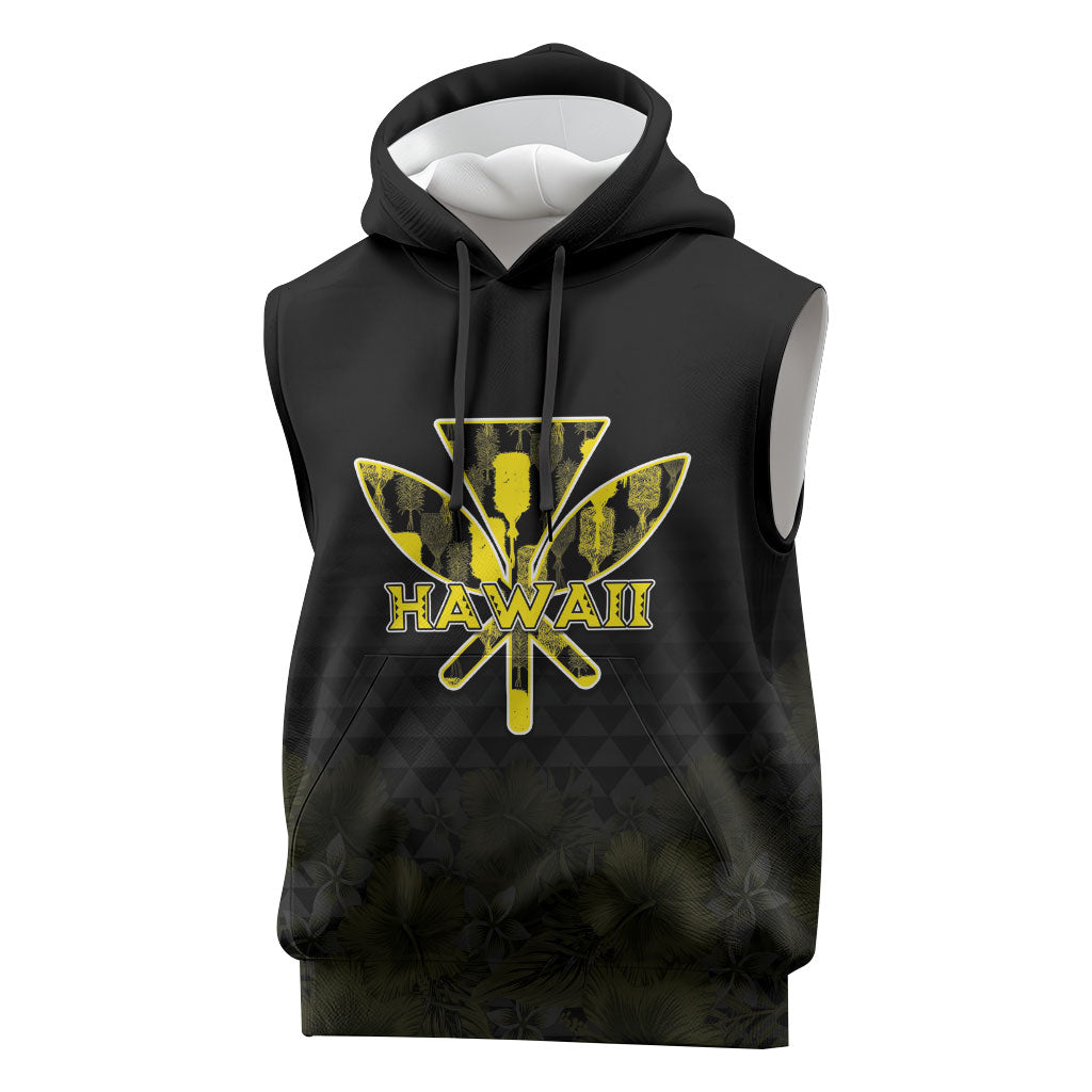 Personalised Aloha Hawaii Kahili Sleeveless Hoodie Kanaka Maoli With Kakau Pattern LT05 Black - Polynesian Pride