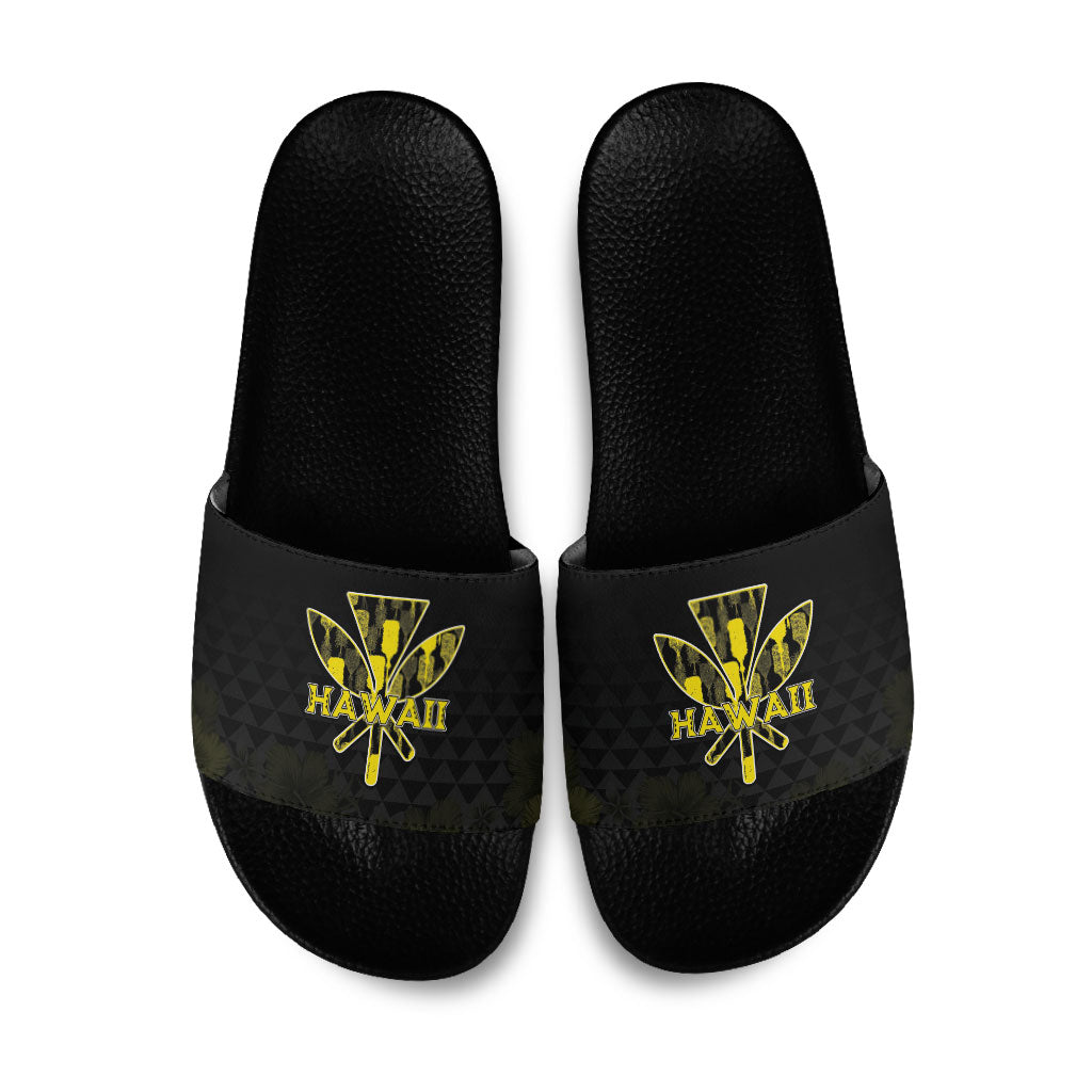 Aloha Hawaii Kahili Slide Sandals Kanaka Maoli With Kakau Pattern LT05 Black - Polynesian Pride