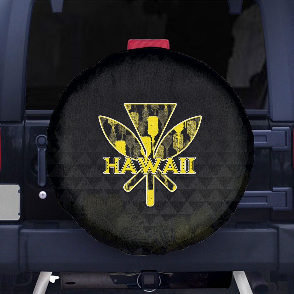Aloha Hawaii Kahili Spare Tire Cover Kanaka Maoli With Kakau Pattern LT05 No hole Black - Polynesian Pride