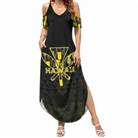 Personalised Aloha Hawaii Kahili Summer Maxi Dress Kanaka Maoli With Kakau Pattern LT05 Women Black - Polynesian Pride