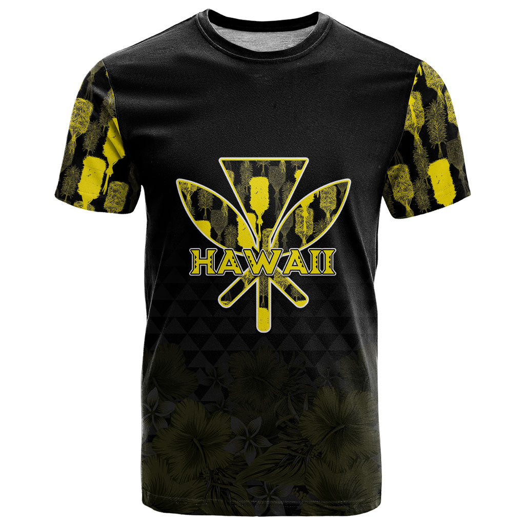 Personalised Aloha Hawaii Kahili T Shirt Kanaka Maoli With Kakau Pattern LT05 Black - Polynesian Pride
