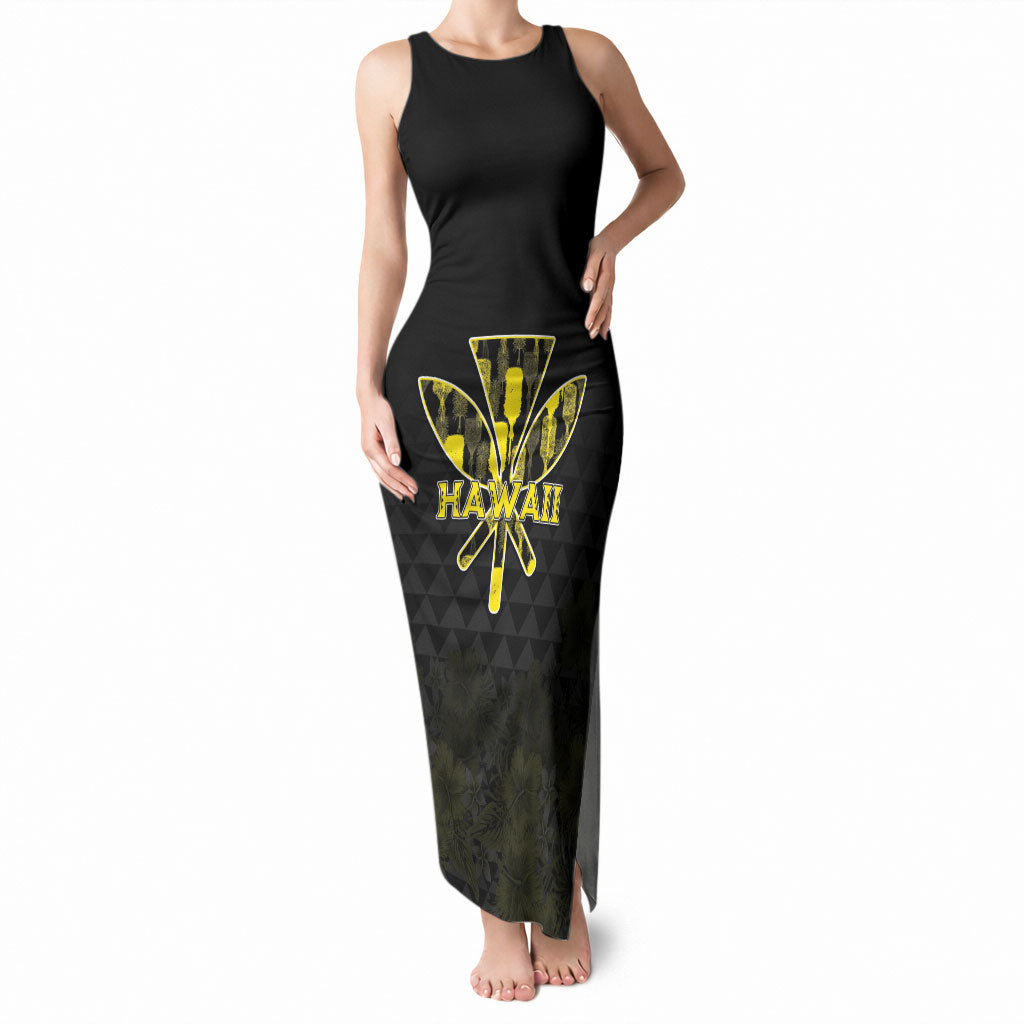 Personalised Aloha Hawaii Kahili Tank Maxi Dress Kanaka Maoli With Kakau Pattern LT05 Women Black - Polynesian Pride