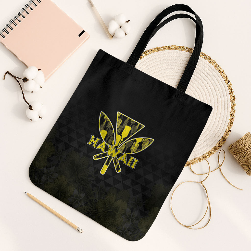 Aloha Hawaii Kahili Tote Bag Kanaka Maoli With Kakau Pattern LT05 Black Strap One Size Black - Polynesian Pride