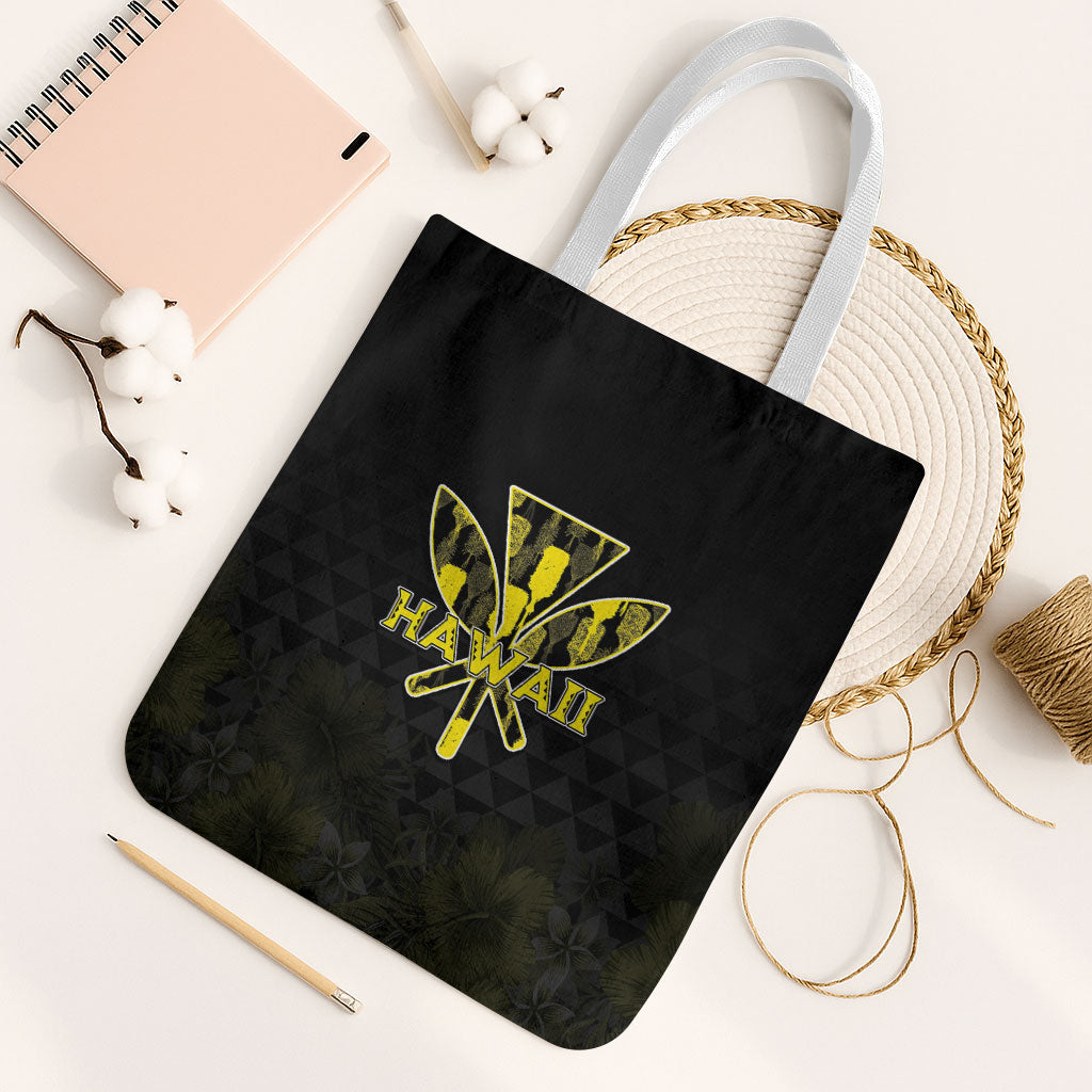 Aloha Hawaii Kahili Tote Bag Kanaka Maoli With Kakau Pattern LT05 White Strap One Size Black - Polynesian Pride