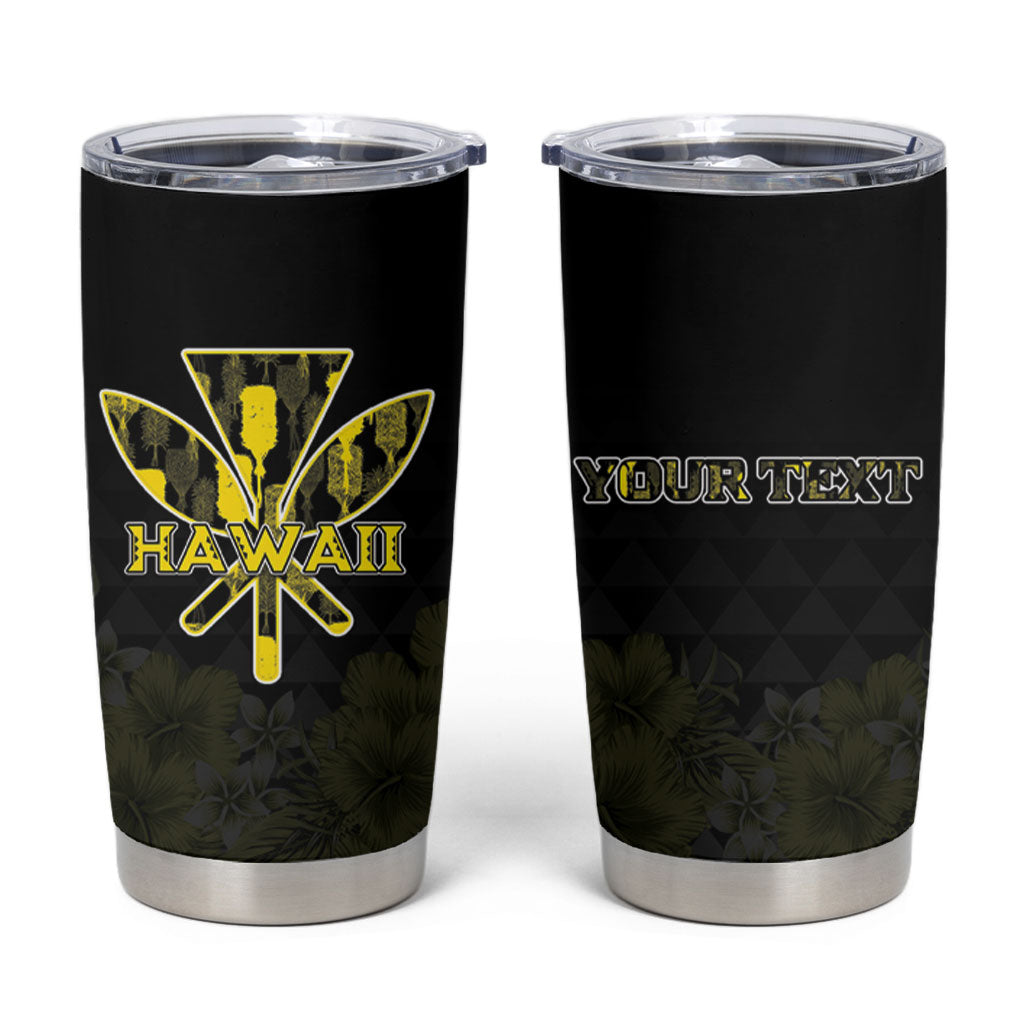 Personalised Aloha Hawaii Kahili Tumbler Cup Kanaka Maoli With Kakau Pattern LT05 Black - Polynesian Pride