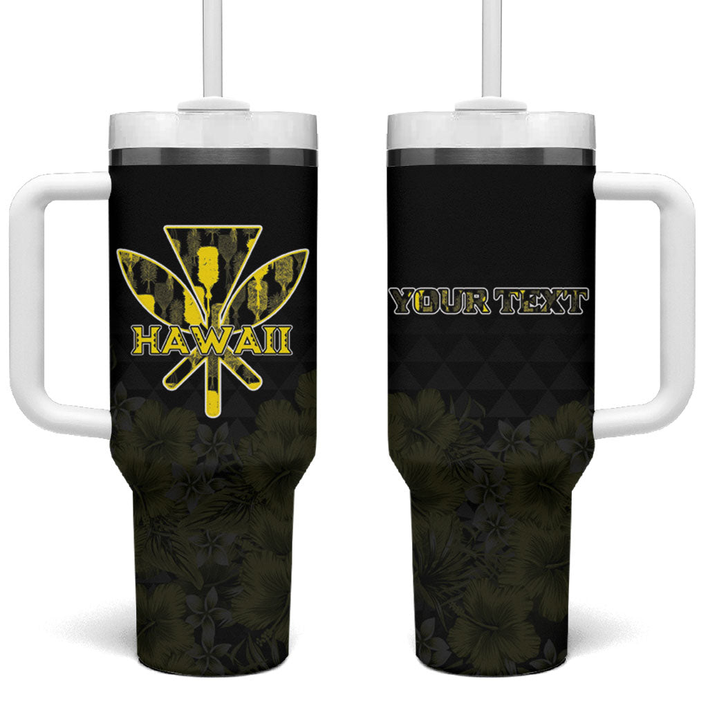 Personalised Aloha Hawaii Kahili Tumbler With Handle Kanaka Maoli With Kakau Pattern LT05 One Size: 40 oz Black - Polynesian Pride